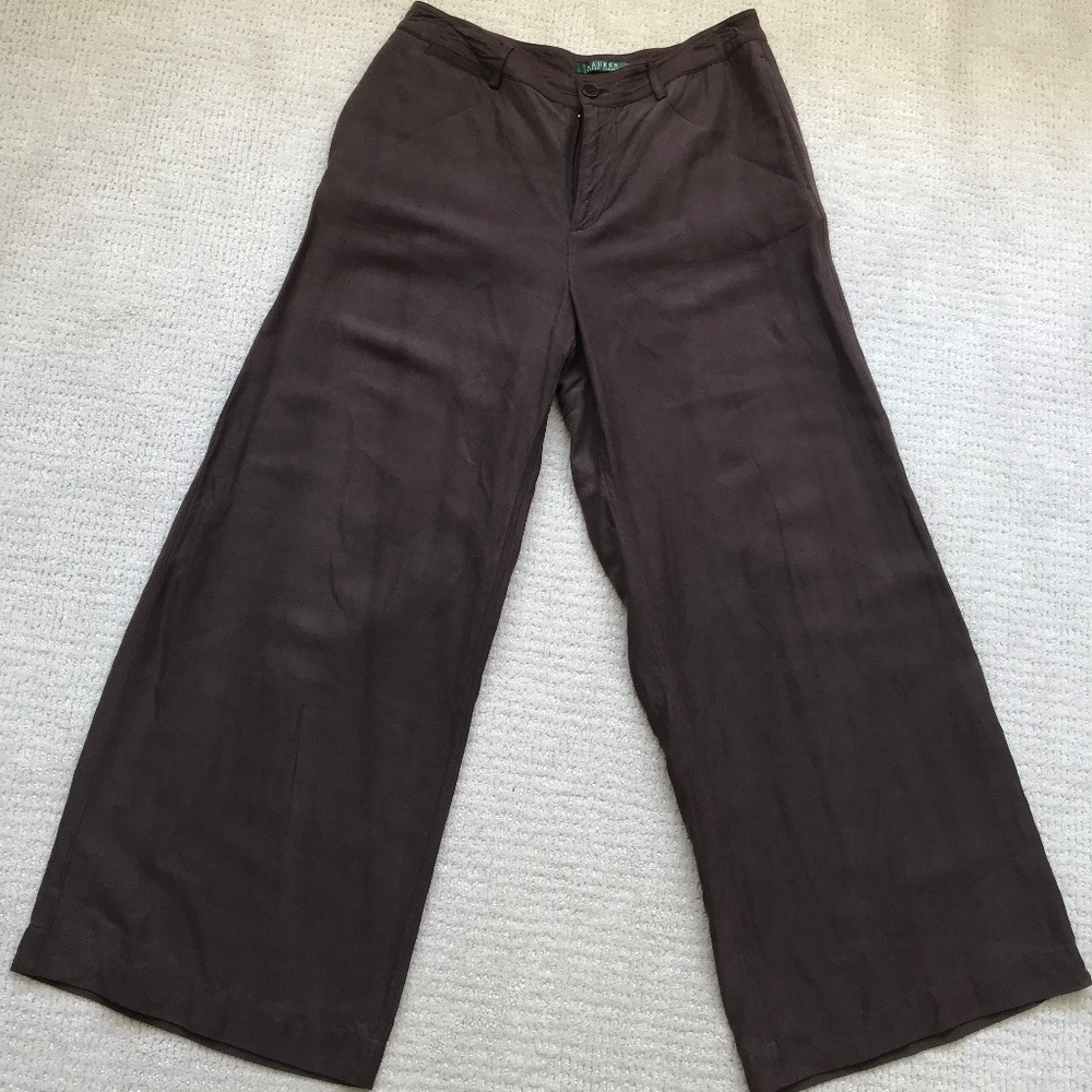 Lauren by Ralph Lauren Wide Leg Silk/Linen Brown